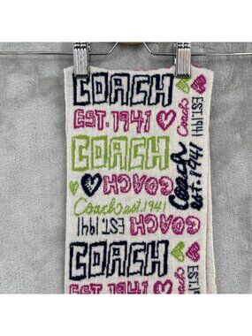 Coach Poppy Heart Graffiti Multicolor Spellout Logo Scarf Knit Wool Blend Cream